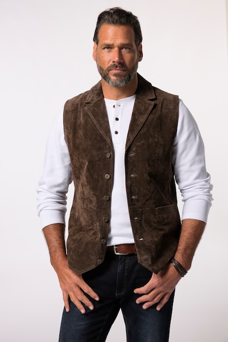 JP 1880 gilet, leer, zacht suède, revers