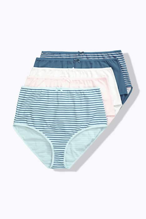 Maxislips, set van 5, strepen/effen, hoge taille