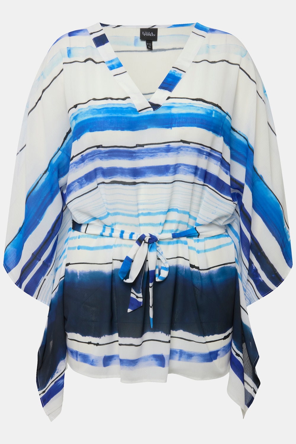 Stora storlekar Chiffongtunika i oversize-modell med v-ringning och halvlång ärm, Dam, blå, storlek: 50/52, Polyester, Ulla Popken
