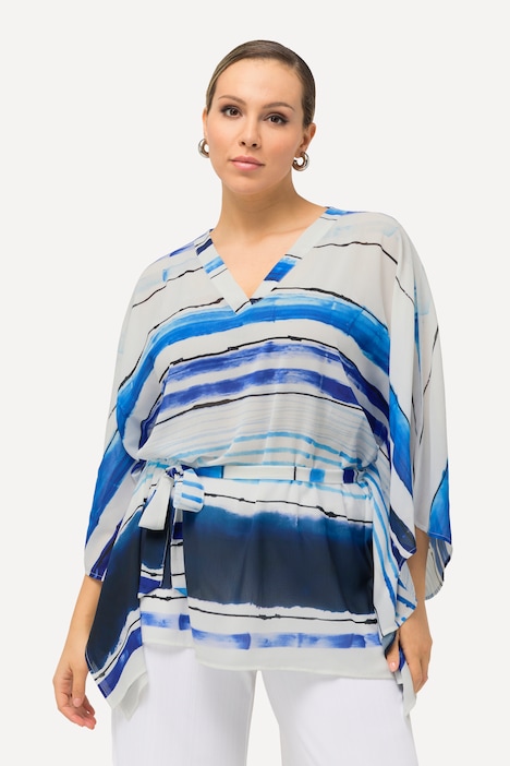 Striped Draped Chiffon Blouse