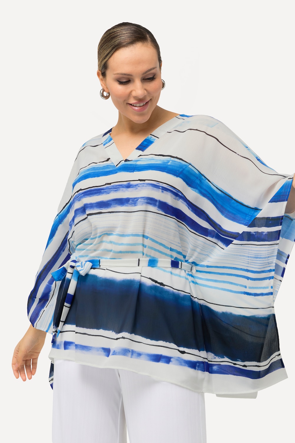 Grote Maten Chiffon tuniek, Dames, blauw, Maat: 46/48, Polyester, Ulla Popken