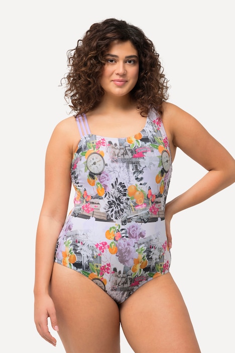 Maillot de bain avec bonnets souples, imprimé boussoles et triple bretelle