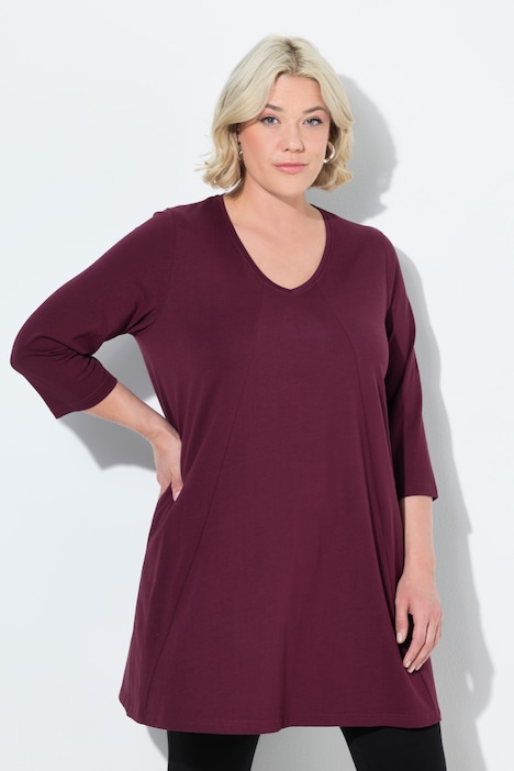 Longshirt, Ziernähte, A-Linie, V-Ausschnitt, 3/4-Arm