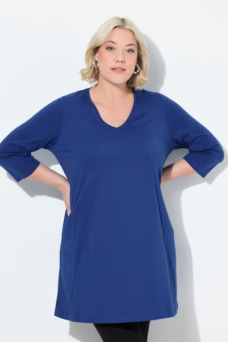 Longshirt, Ziernähte, A-Linie, V-Ausschnitt, 3/4-Arm