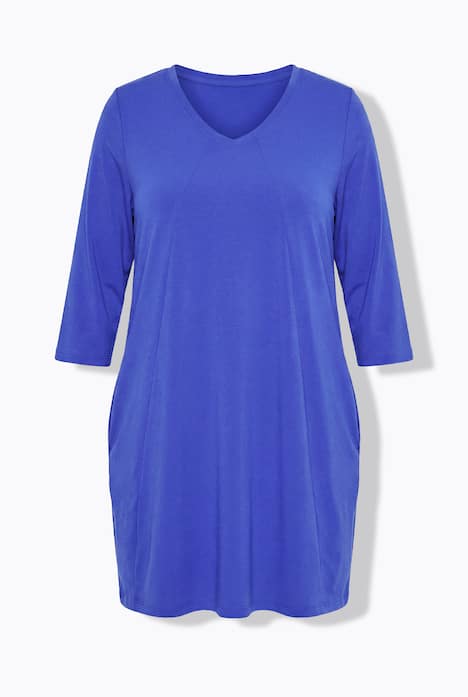 Longshirt, Ziernähte, A-Linie, V-Ausschnitt, 3/4-Arm