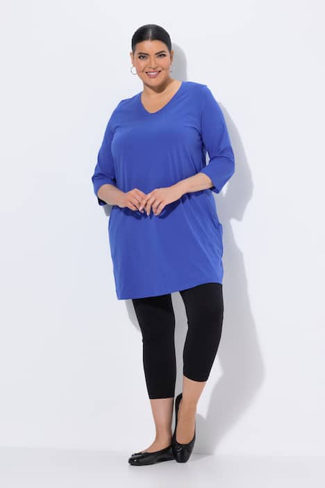 Longshirt, Ziernähte, A-Linie, V-Ausschnitt, 3/4-Arm