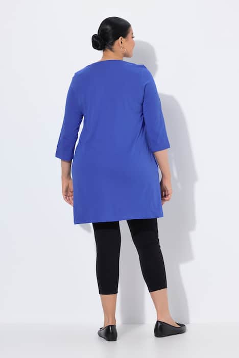 Longshirt, Ziernähte, A-Linie, V-Ausschnitt, 3/4-Arm