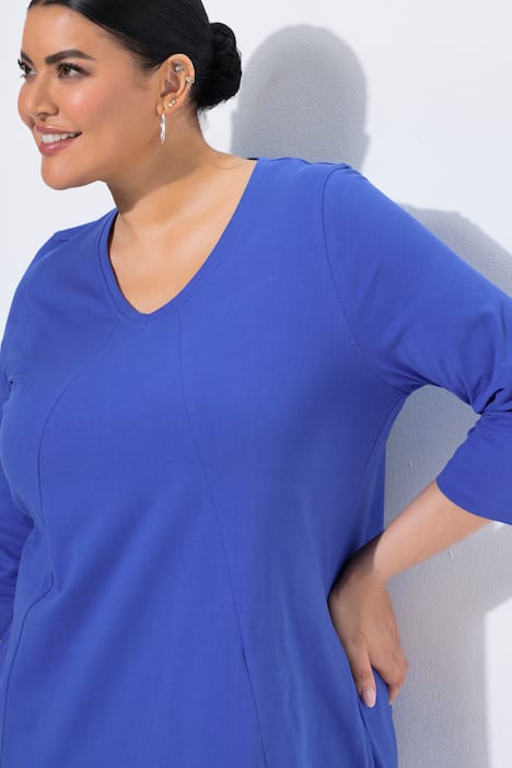 Longshirt, Ziernähte, A-Linie, V-Ausschnitt, 3/4-Arm