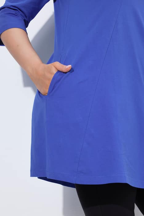 Longshirt, Ziernähte, A-Linie, V-Ausschnitt, 3/4-Arm