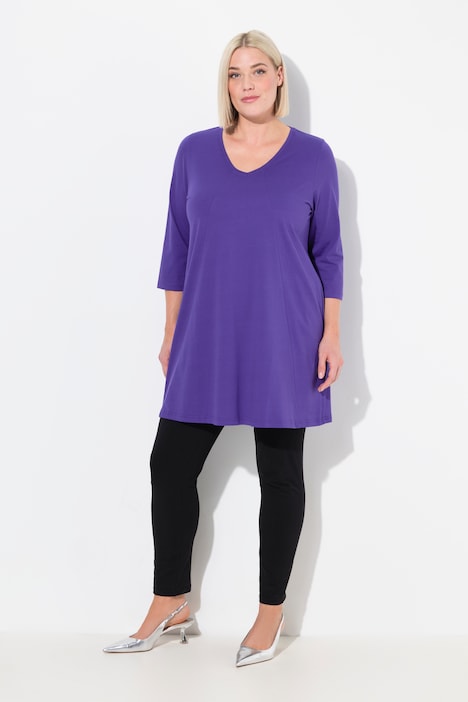 Longshirt, Ziernähte, A-Linie, V-Ausschnitt, 3/4-Arm