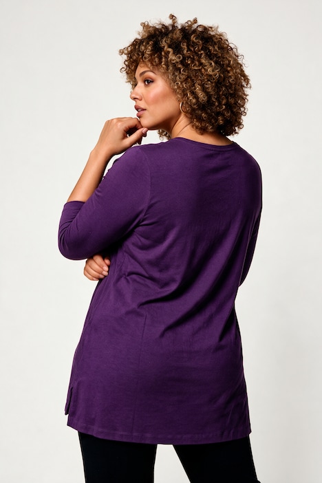 Longshirt, Ziernähte, A-Linie, V-Ausschnitt, 3/4-Arm
