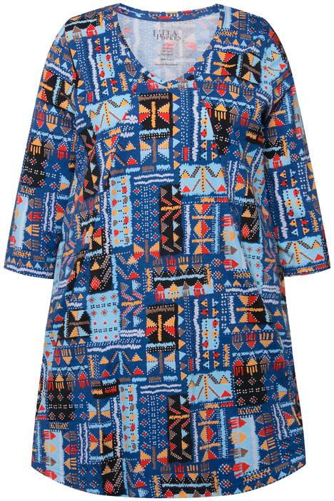 Dlouhé tričko, pačvork vzhled, A střih, výstřih do V,  3/4 rukávy