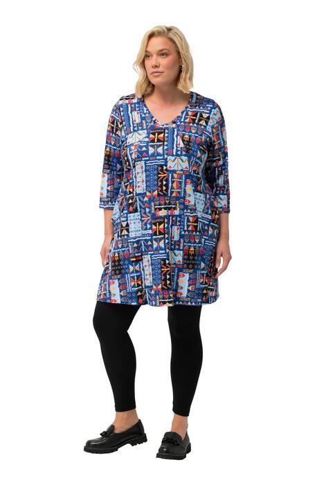 Dlouhé tričko, pačvork vzhled, A střih, výstřih do V,  3/4 rukávy