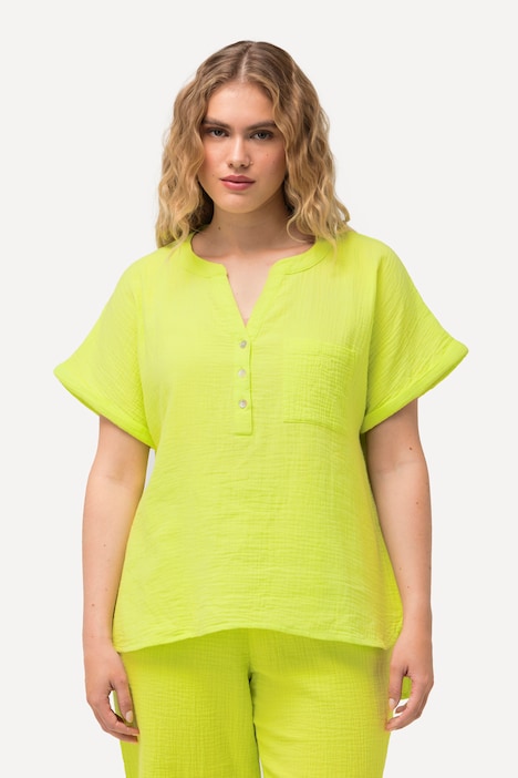 Short Sleeve Textured Muslin Blouse