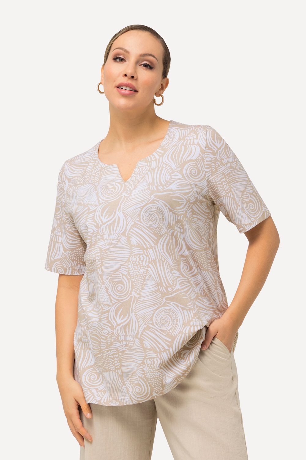 Grote Maten T-shirt, Dames, beige, Maat: 42/44, Katoen, Ulla Popken