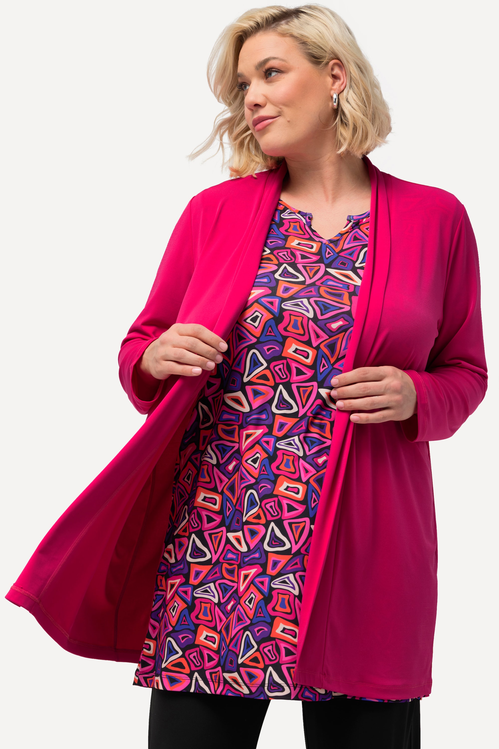 Ulla Popken Damen große Größen Jerseyjacke offene Form V Ausschnitt 827553