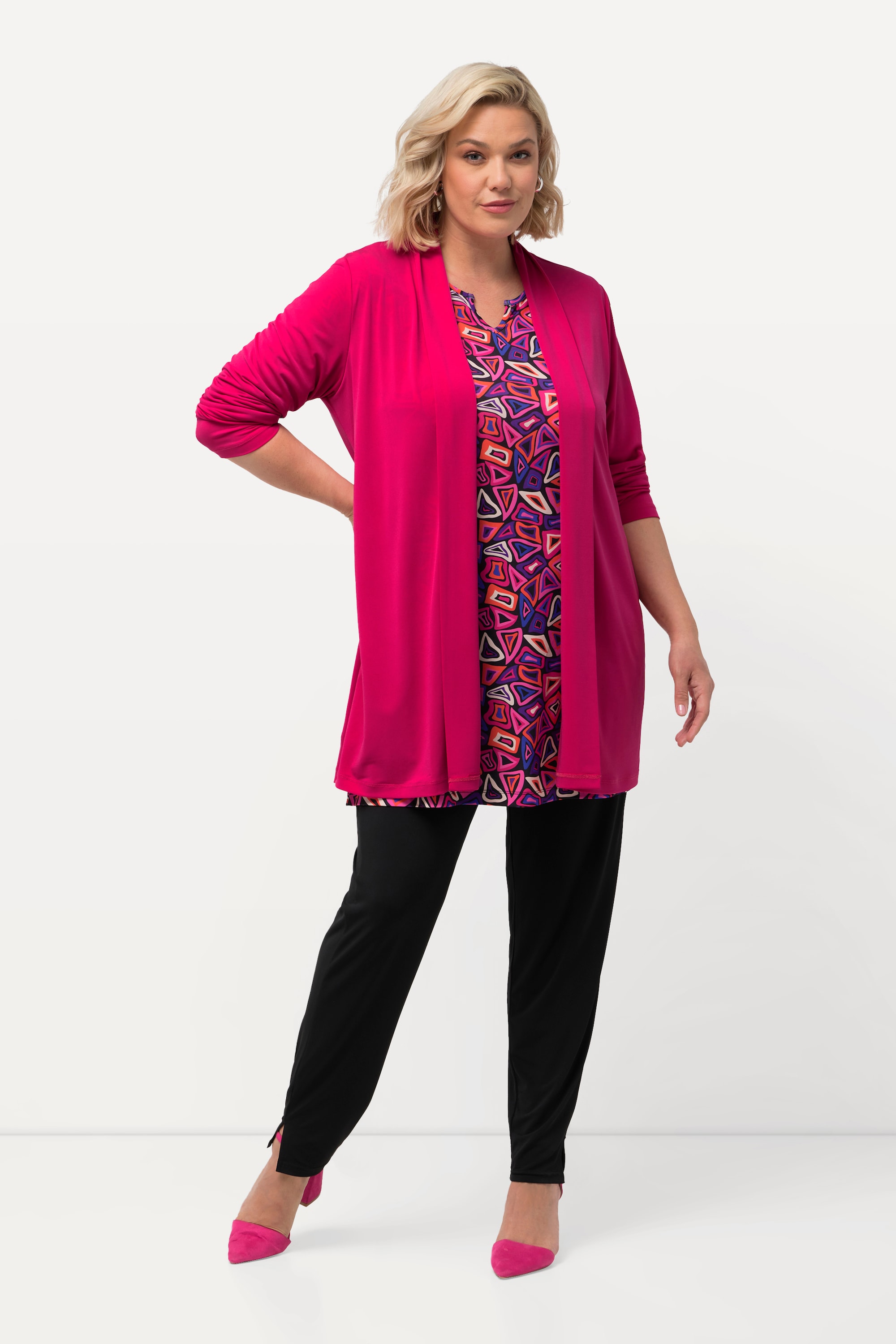 Ulla Popken Damen große Größen Jerseyjacke offene Form V Ausschnitt 827553