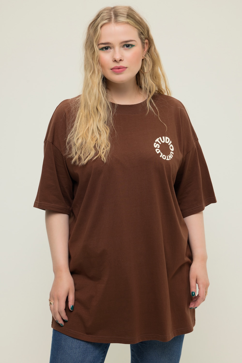 Grote Maten Oversized T-Shirt, Dames, bruin, Maat: 42/44, Katoen, Studio Untold