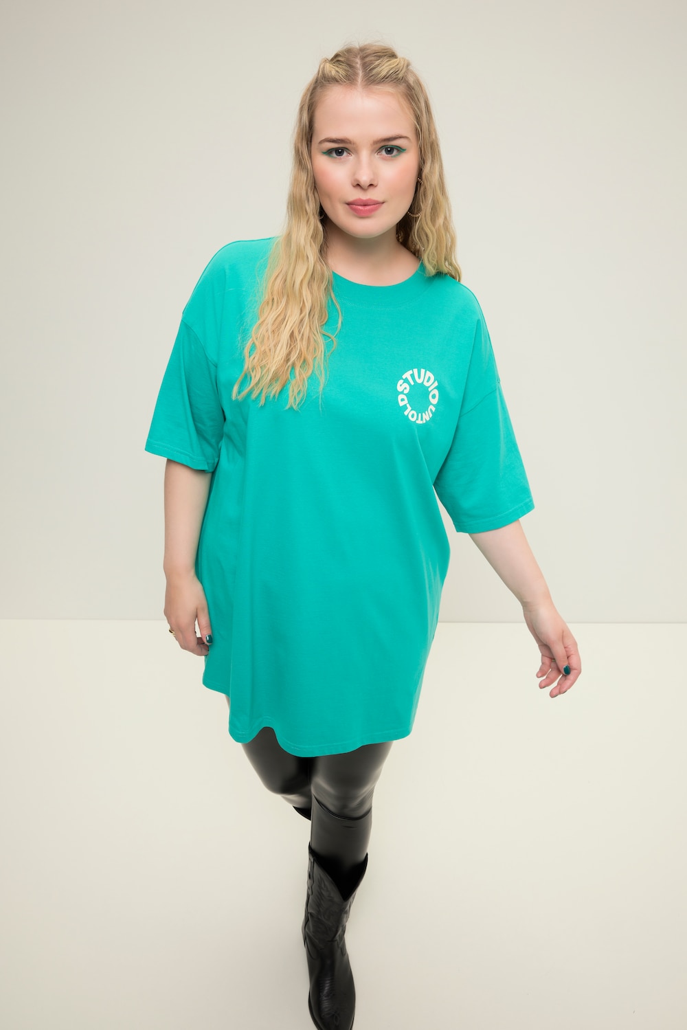 Grote Maten Oversized T-Shirt, Dames, turquoise, Maat: 58/60, Katoen, Studio Untold