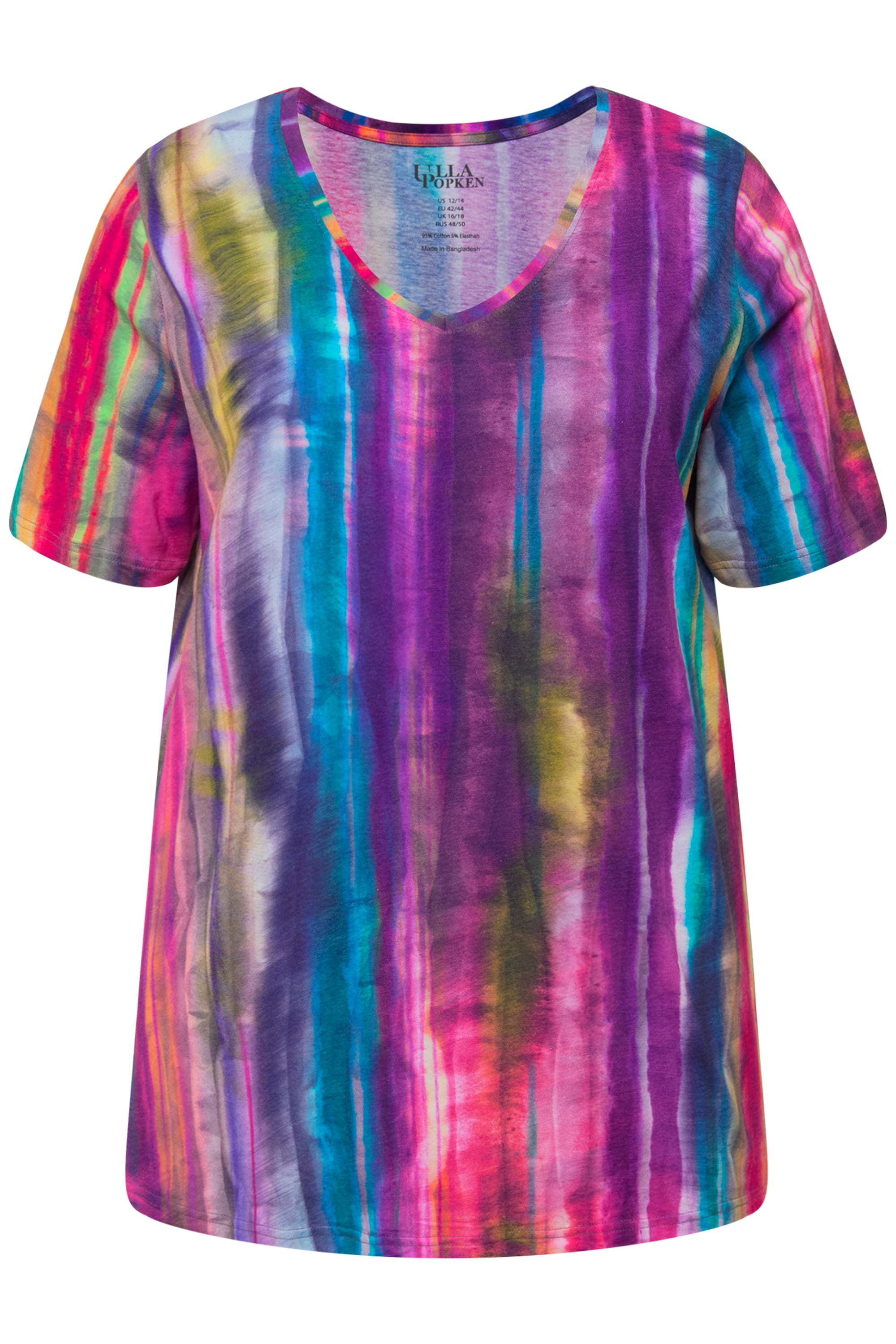 Ulla Popken Damen große Größen Longshirt Batikdruck A Linie V Ausschnitt