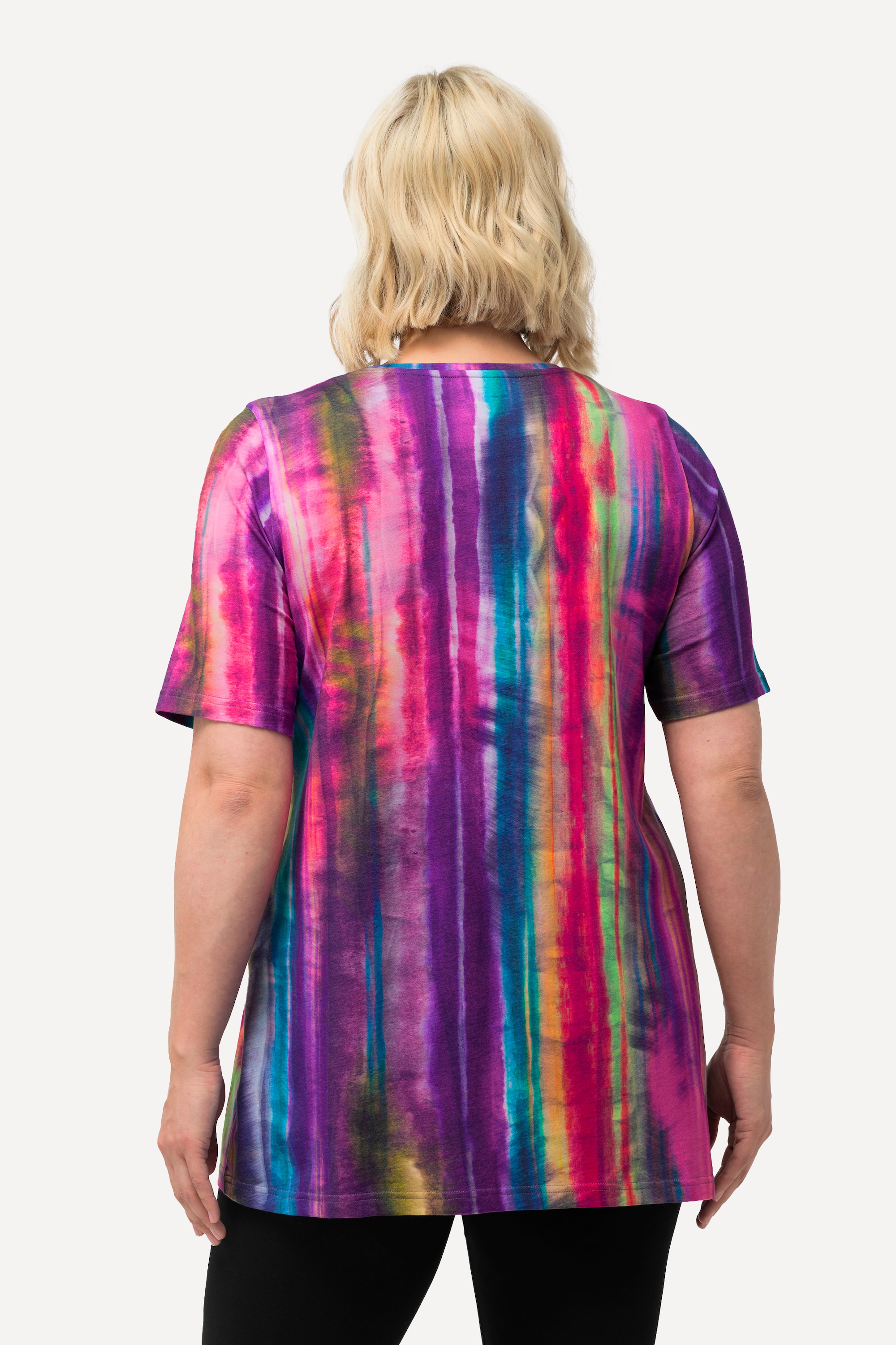 Ulla Popken Damen große Größen Longshirt Batikdruck A Linie V Ausschnitt