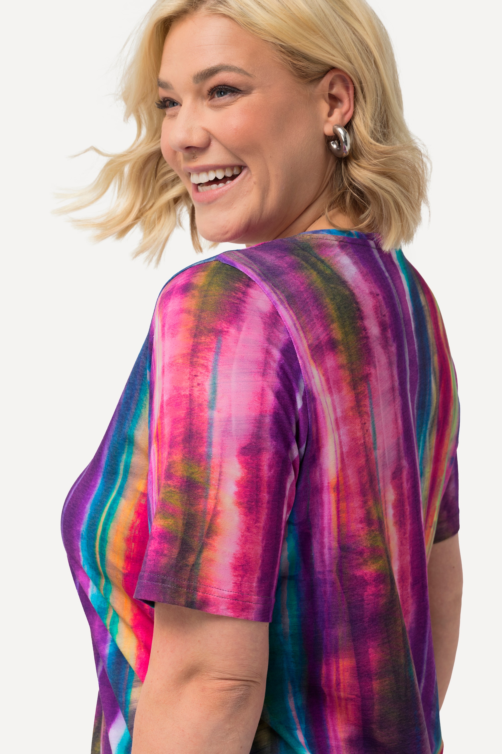 Ulla Popken Damen große Größen Longshirt Batikdruck A Linie V Ausschnitt