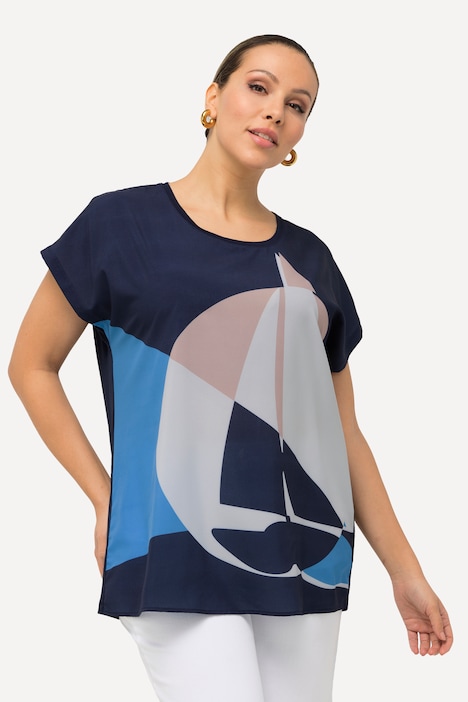 Geometric Boat Cap Sleeve Tee