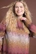 Longsleeve, oversized, glitter zigzag-strepen, opstaande kraag, zijsplit