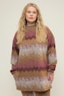 Longsleeve, oversized, glitter zigzag-strepen, opstaande kraag, zijsplit
