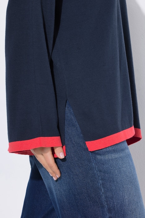 Pullover, farbige Bündchen, V-Ausschnitt, Langarm