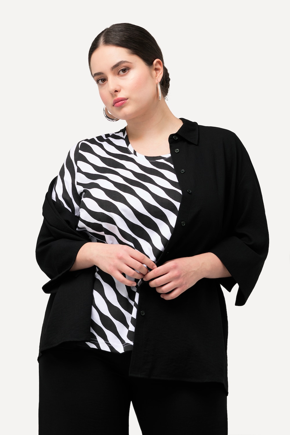 Grote Maten Overhemdblouse, Dames, zwart, Maat: 46/48, Viscose/Synthetische vezels, Ulla Popken