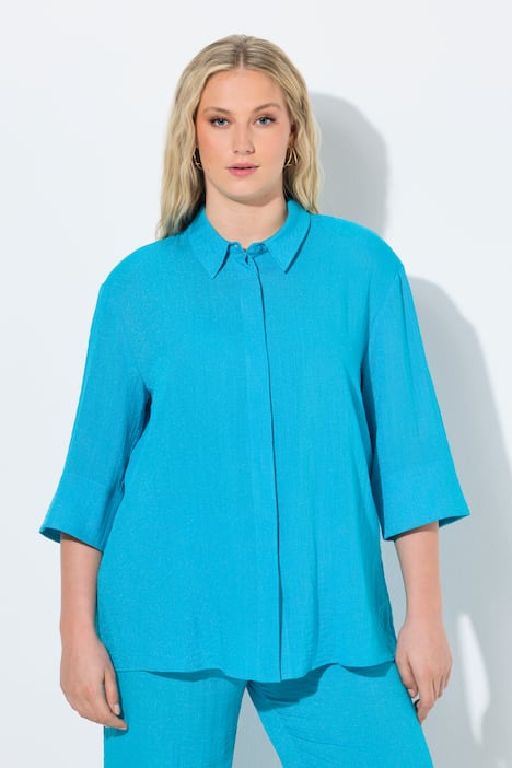Hemdbluse, Rückenfalte, Hemdkragen, 3/4-Arm