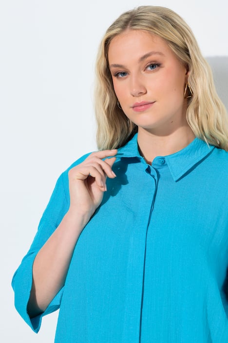 Hemdbluse, Rückenfalte, Hemdkragen, 3/4-Arm