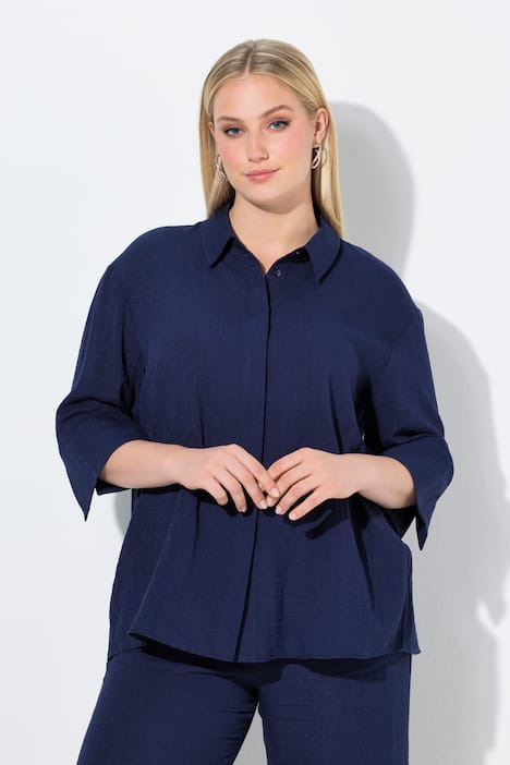 Hemdbluse, Rückenfalte, Hemdkragen, 3/4-Arm