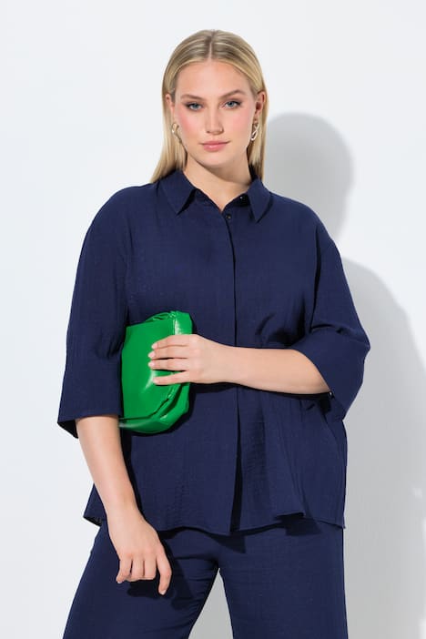 Hemdbluse, Rückenfalte, Hemdkragen, 3/4-Arm