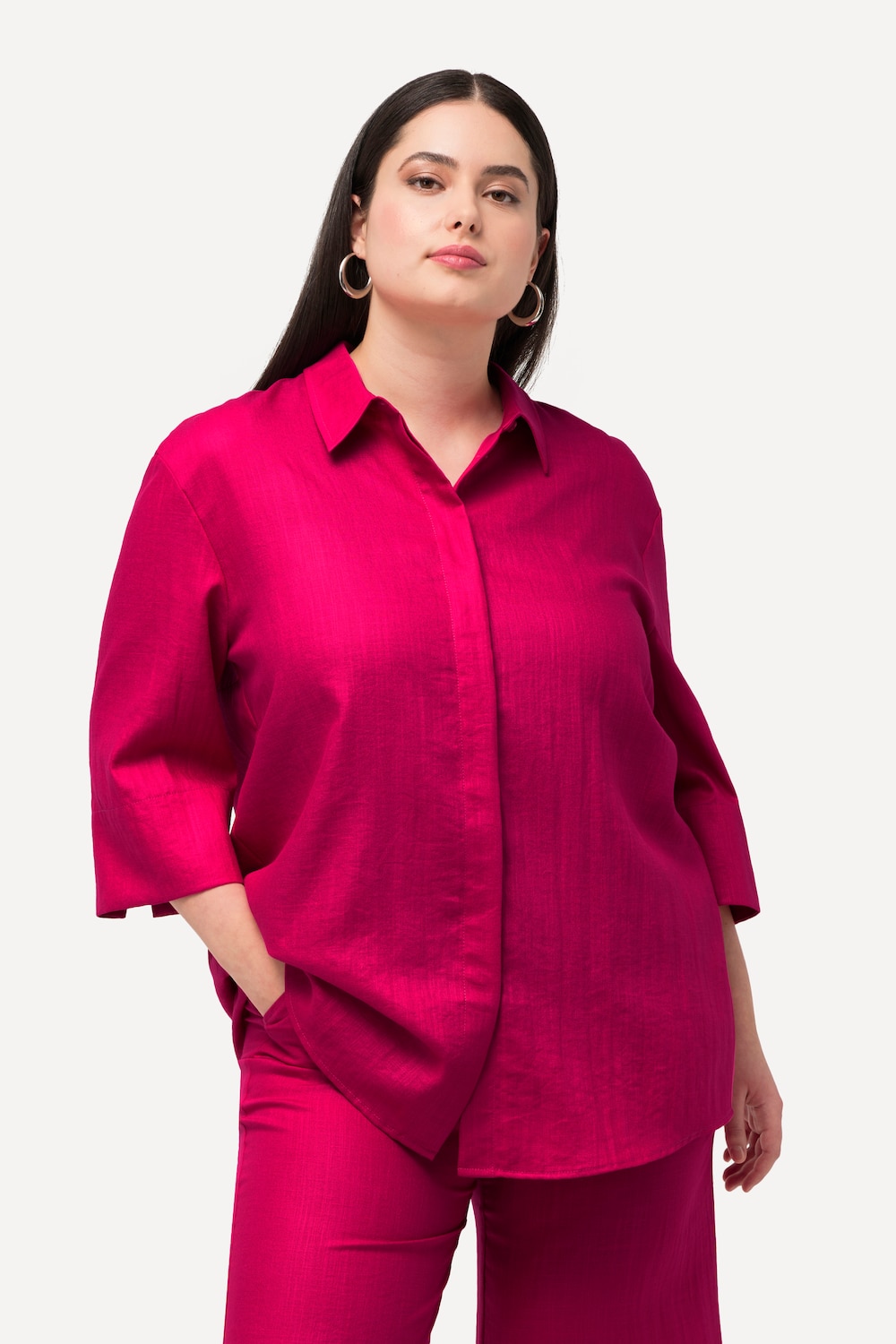 Grote Maten Overhemdblouse, Dames, roze, Maat: 54/56, Viscose/Synthetische vezels, Ulla Popken