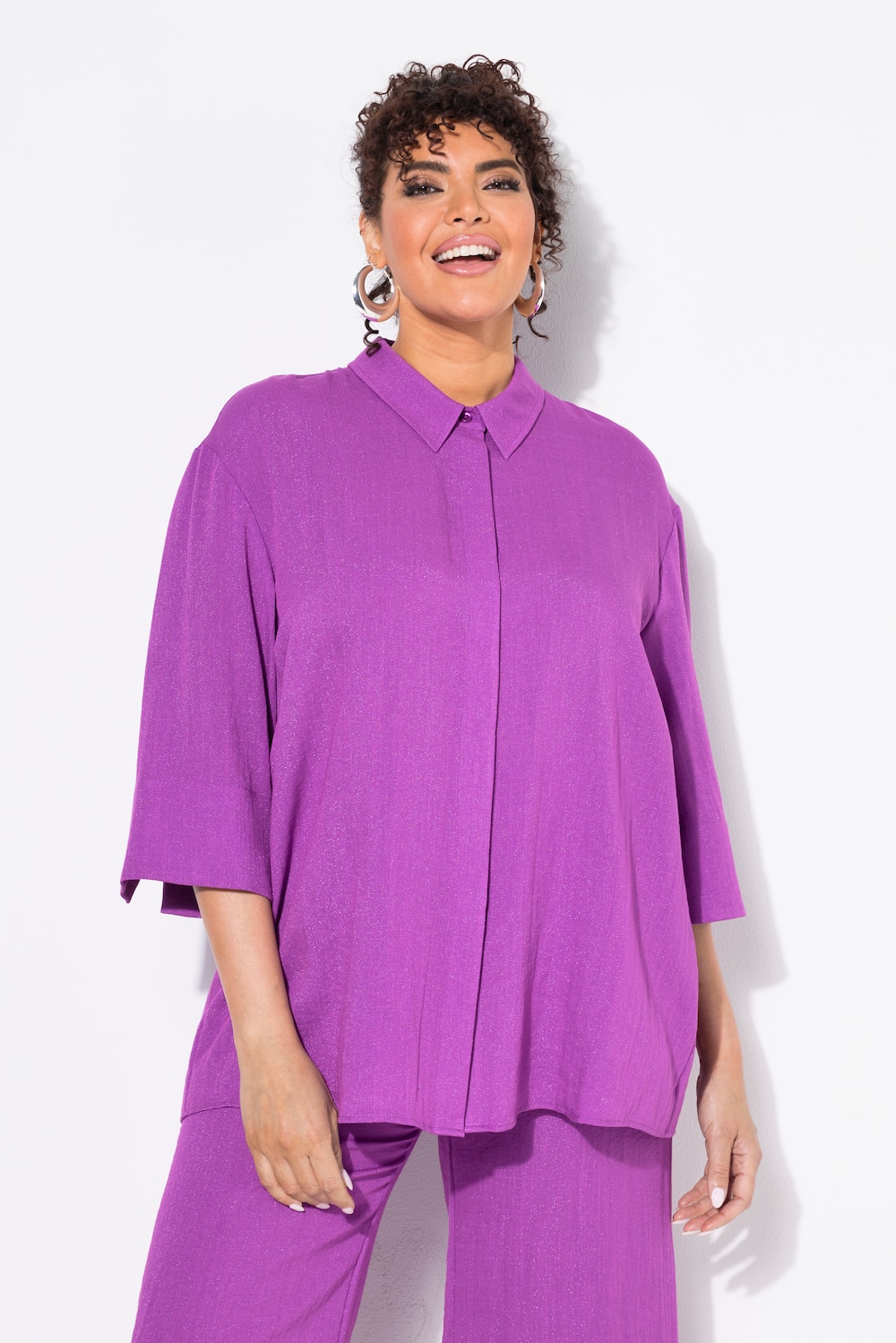 Große Größen Hemdbluse, Damen, lila, Größe: 54/56, Viskose/Synthetische Fasern, Ulla Popken