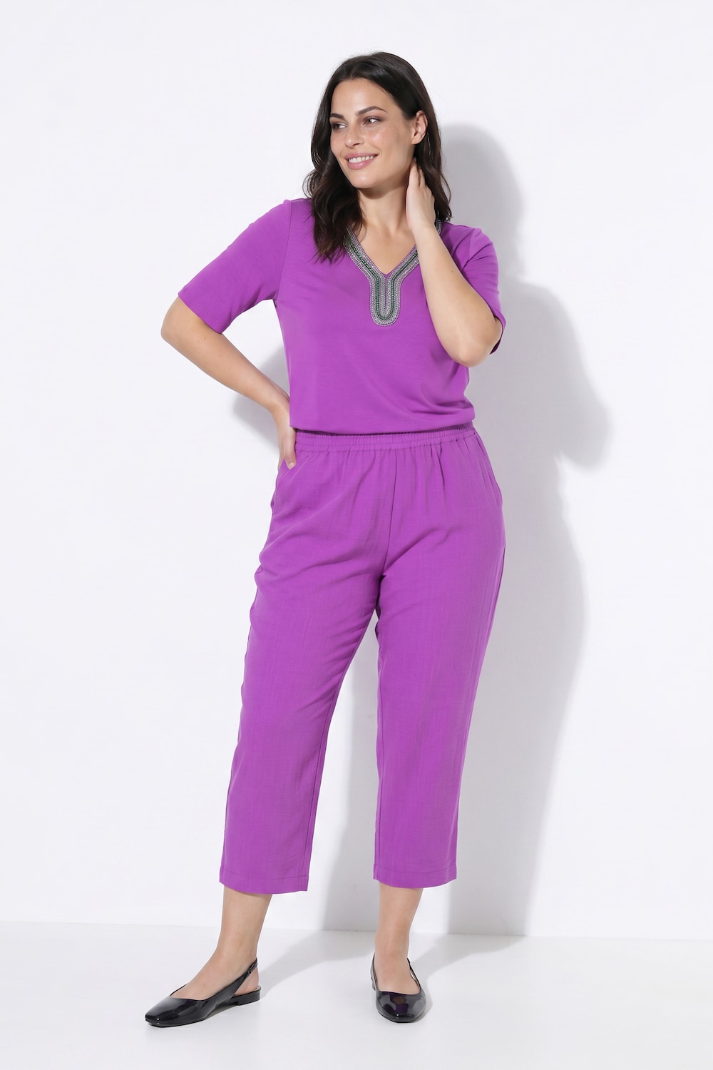 Culotte, wadenlang, weites Bein, Elastikbund