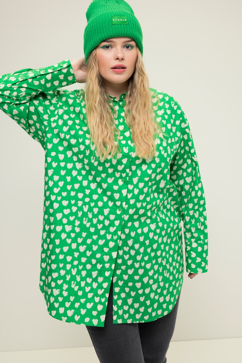 Grote Maten Overhemdblouse, Dames, groen, Maat: 50/52, Katoen, Studio Untold