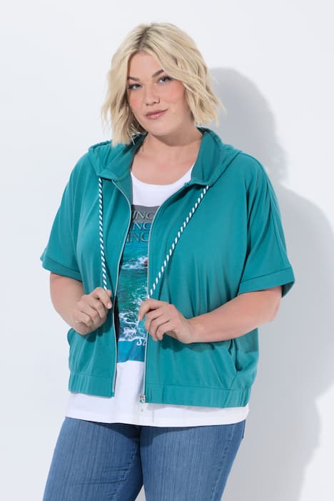 Hoodie-Jacke, Oversized, Kapuze, elastischer Saum