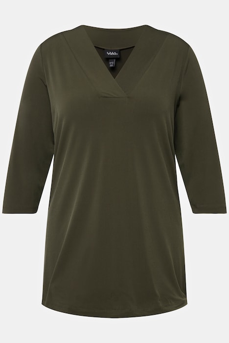 Matte Jersey V-Neck Swing Vented Tunic | Knit Tunics | Knit Tops & Tees