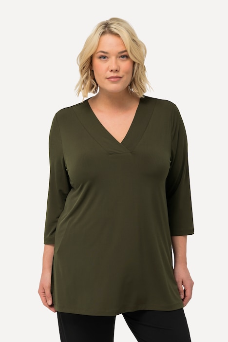 Matte Jersey V-Neck Swing Vented Tunic | Knit Tunics | Knit Tops & Tees