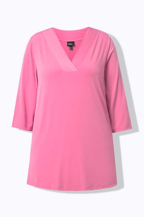 T-shirt long, décolleté en V et manches 3/4, coupe évasée