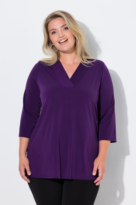 Longshirt, A-Linie, V-Ausschnitt, 3/4-Ärmel