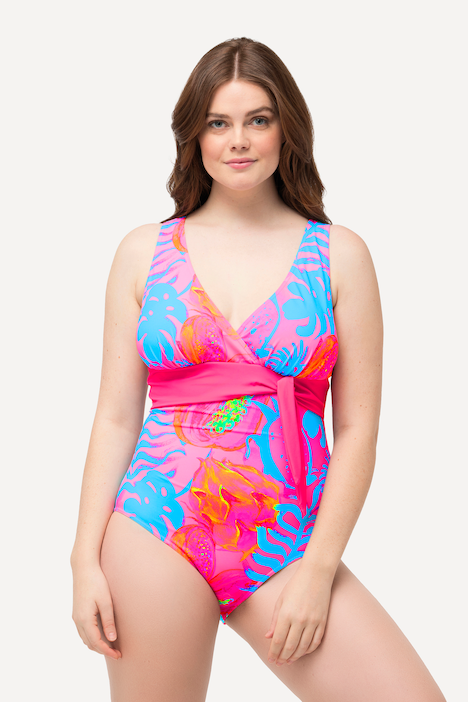 Neon Leaf Print One Piece Swimsuit