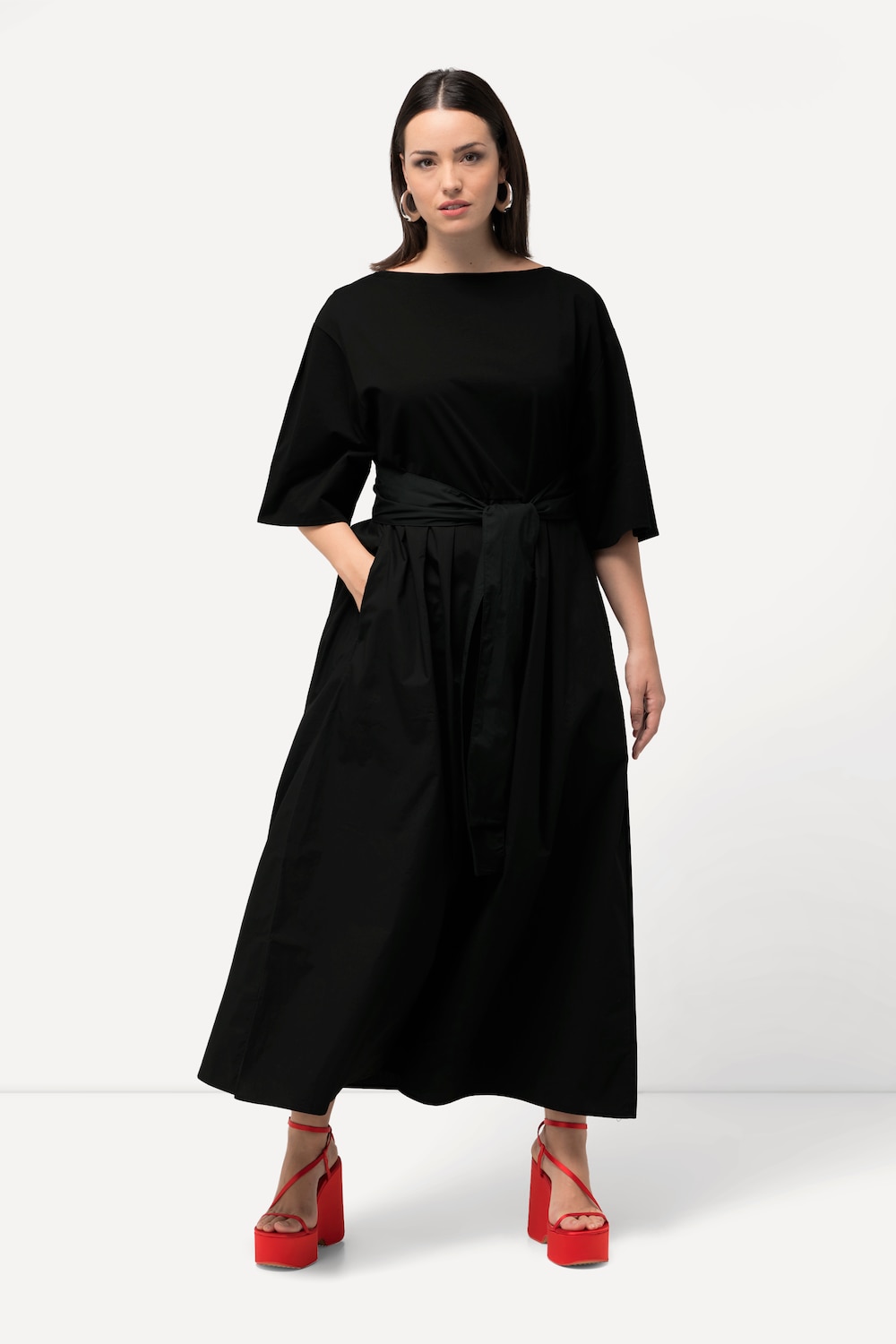 Maxikleid, A-Linie, Bindegürtel, Jersey/Papertouch
