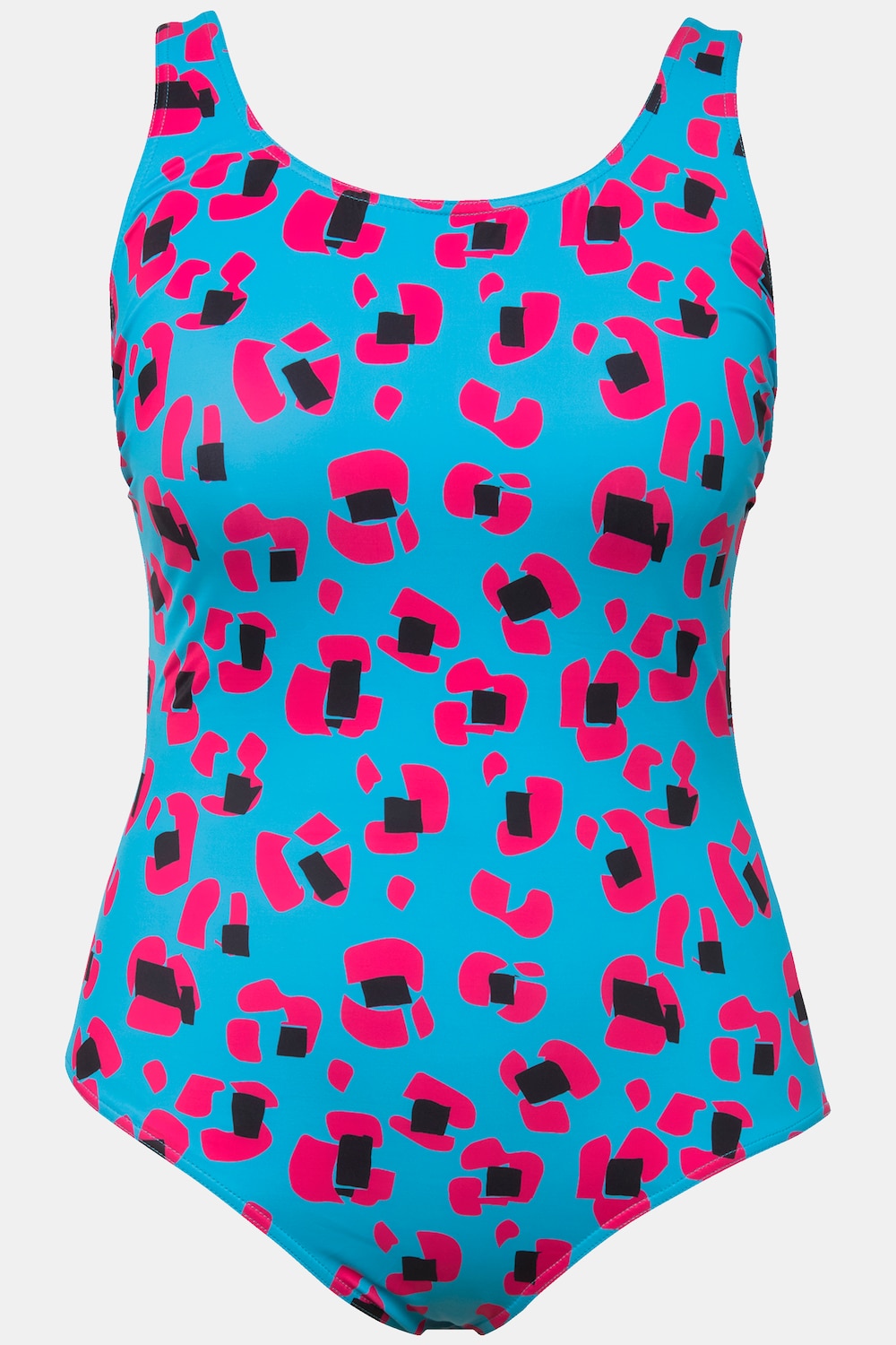 Stora storlekar Baddräkt med neonprint och rynkning, Dam, turkos, storlek: 58/60, Polyester/Elastan, Ulla Popken
