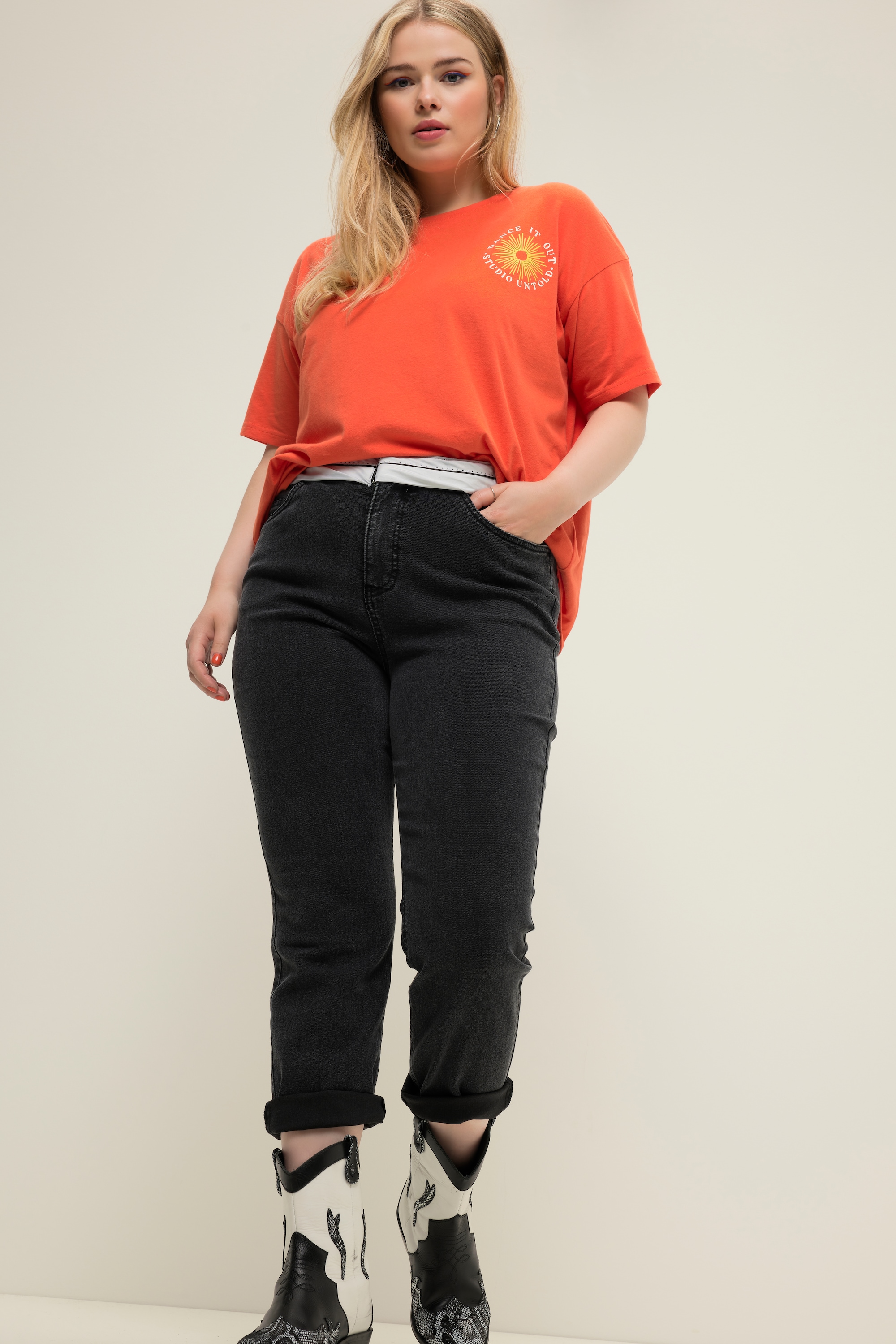 Studio Untold Damen große Größen Mom Jeans sichtbarer Anzug Bund 5 Pocket 827665