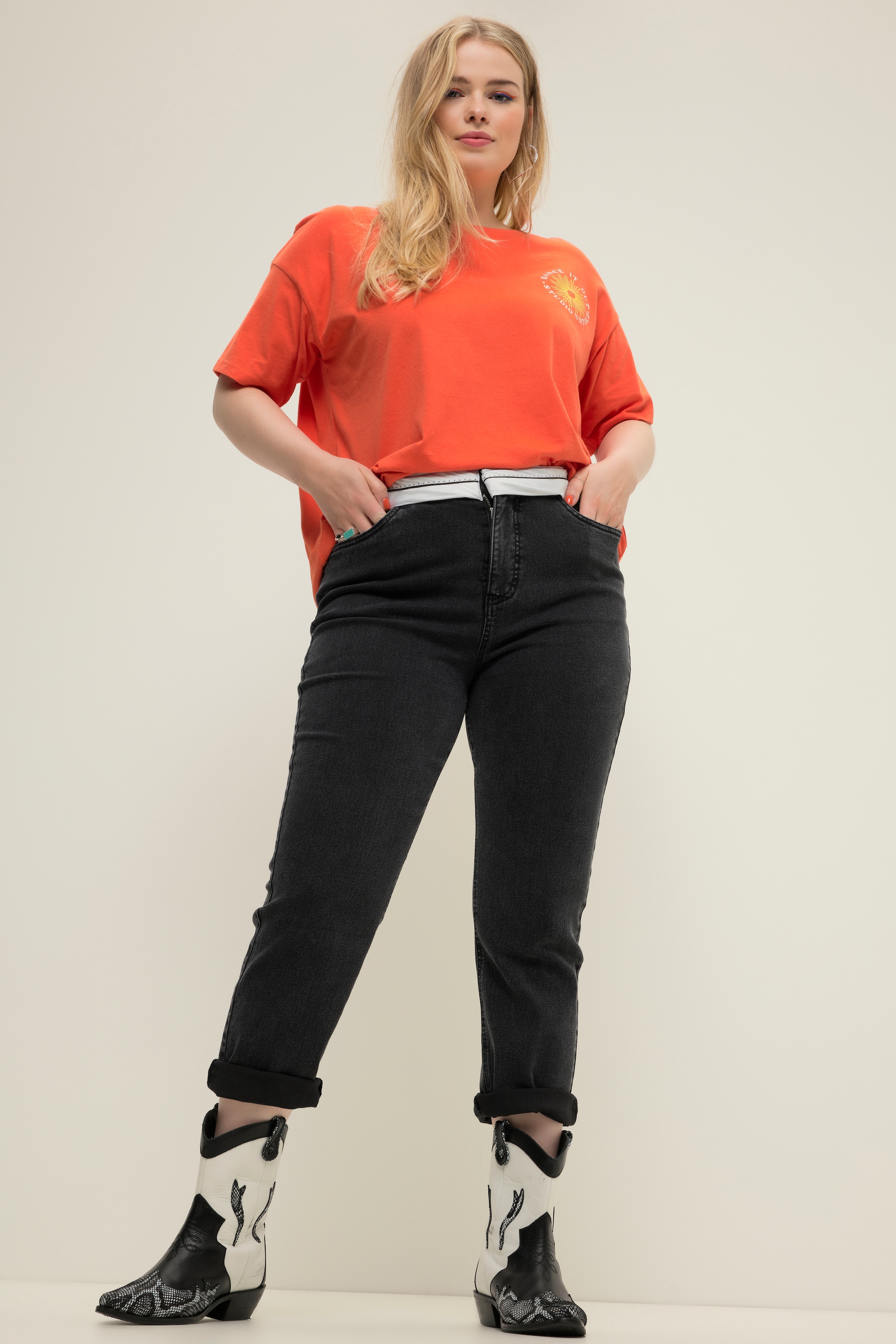 Studio Untold Damen große Größen Mom Jeans sichtbarer Anzug Bund 5 Pocket 827665