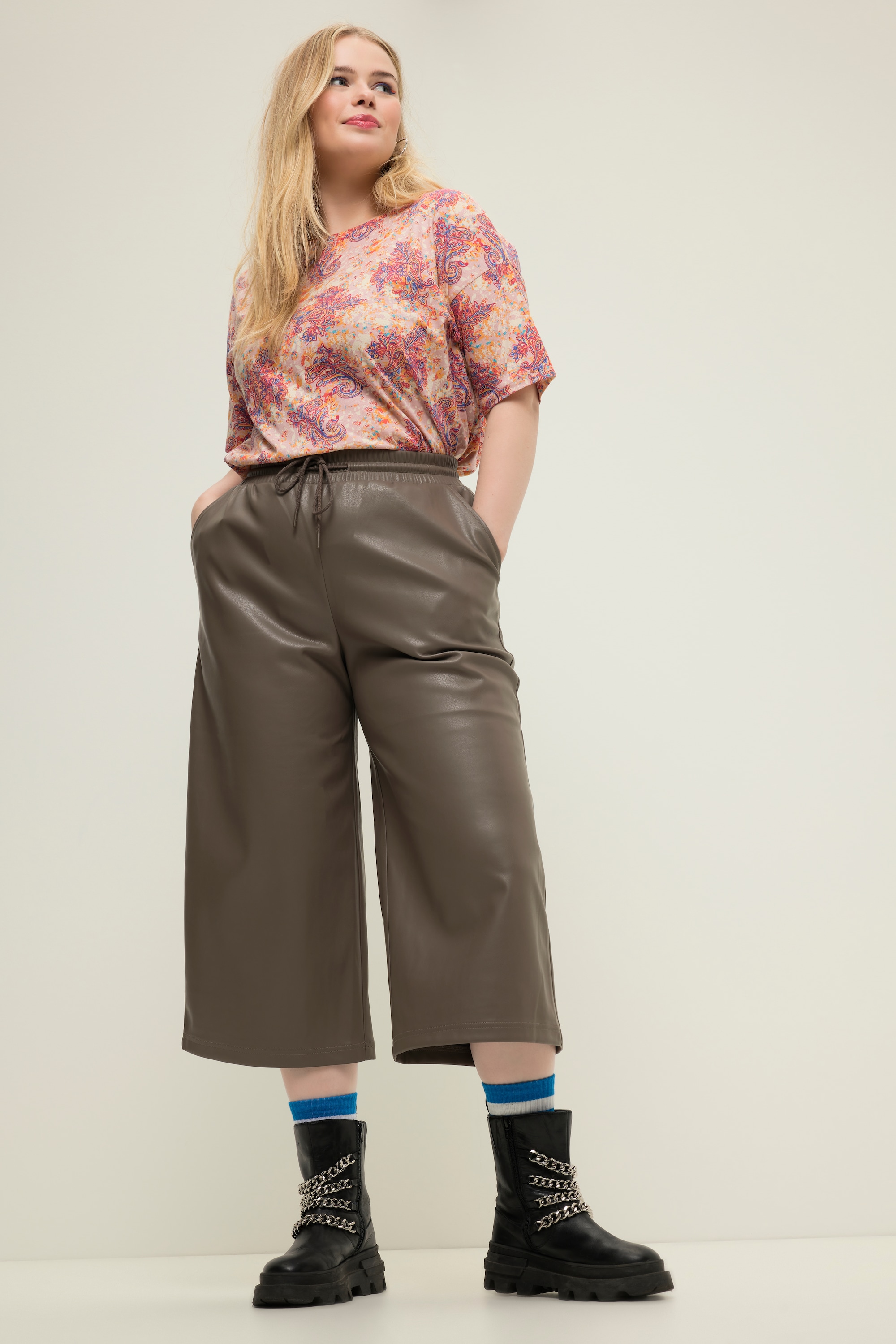 Studio Untold Damen große Größen Culottes Wide Legs Fakeleder Elastikbund 827669